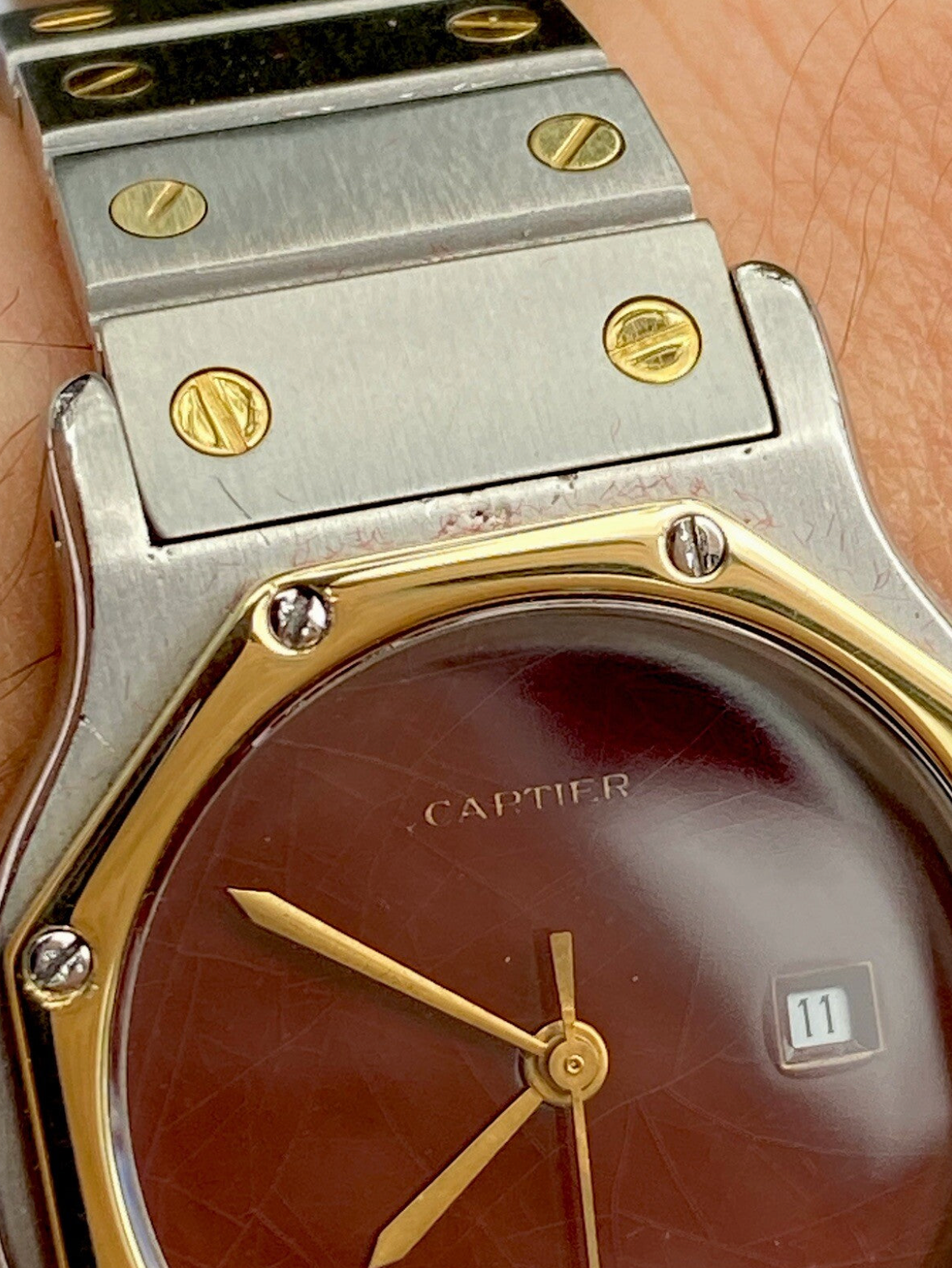 Vintage Cartier Santos Octagon Watch 29mm | Ref. 2966 | 18K & Steel | Auto Cal 2670 | Spiderweb Dial | Box | Men’s Luxury Watch