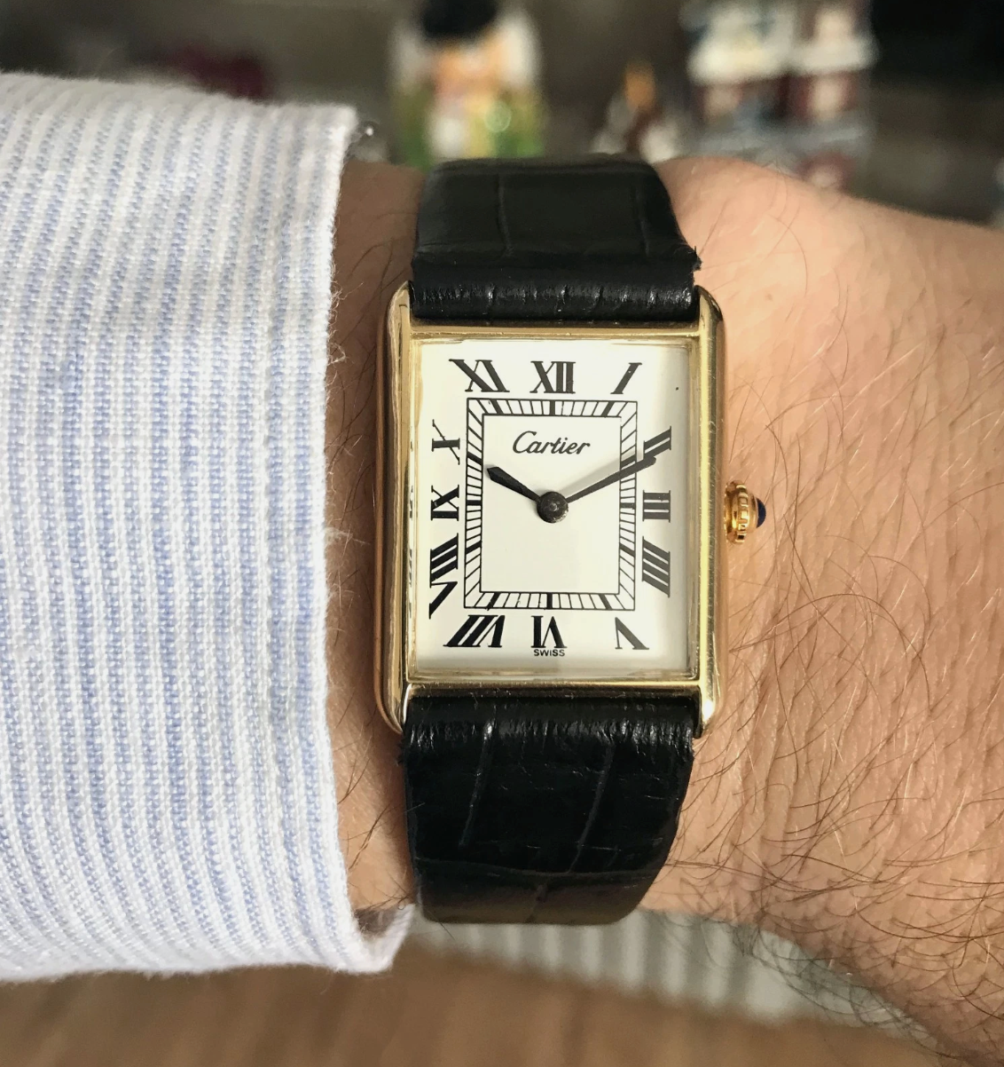 Vintage 1970s Cartier Tank Pre-Must 24mm Watch | 18K Gold Plated | Manual Wind | Serviced | Swiss Made | Classic Roman Dial