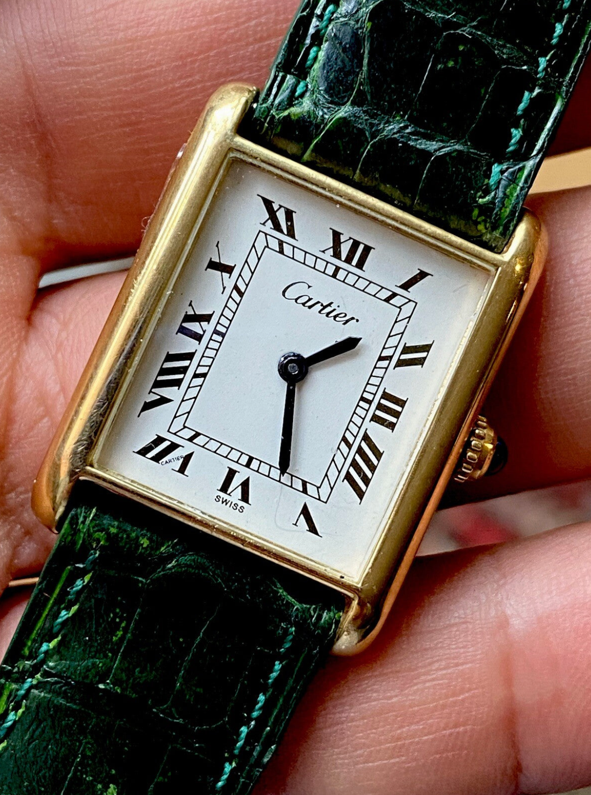 Vintage Cartier Tank Pre-Must LM Watch | 24x31mm | Manual Wind | 18K Gold Electroplated | Original Strap & Pouch | Men’s Classic