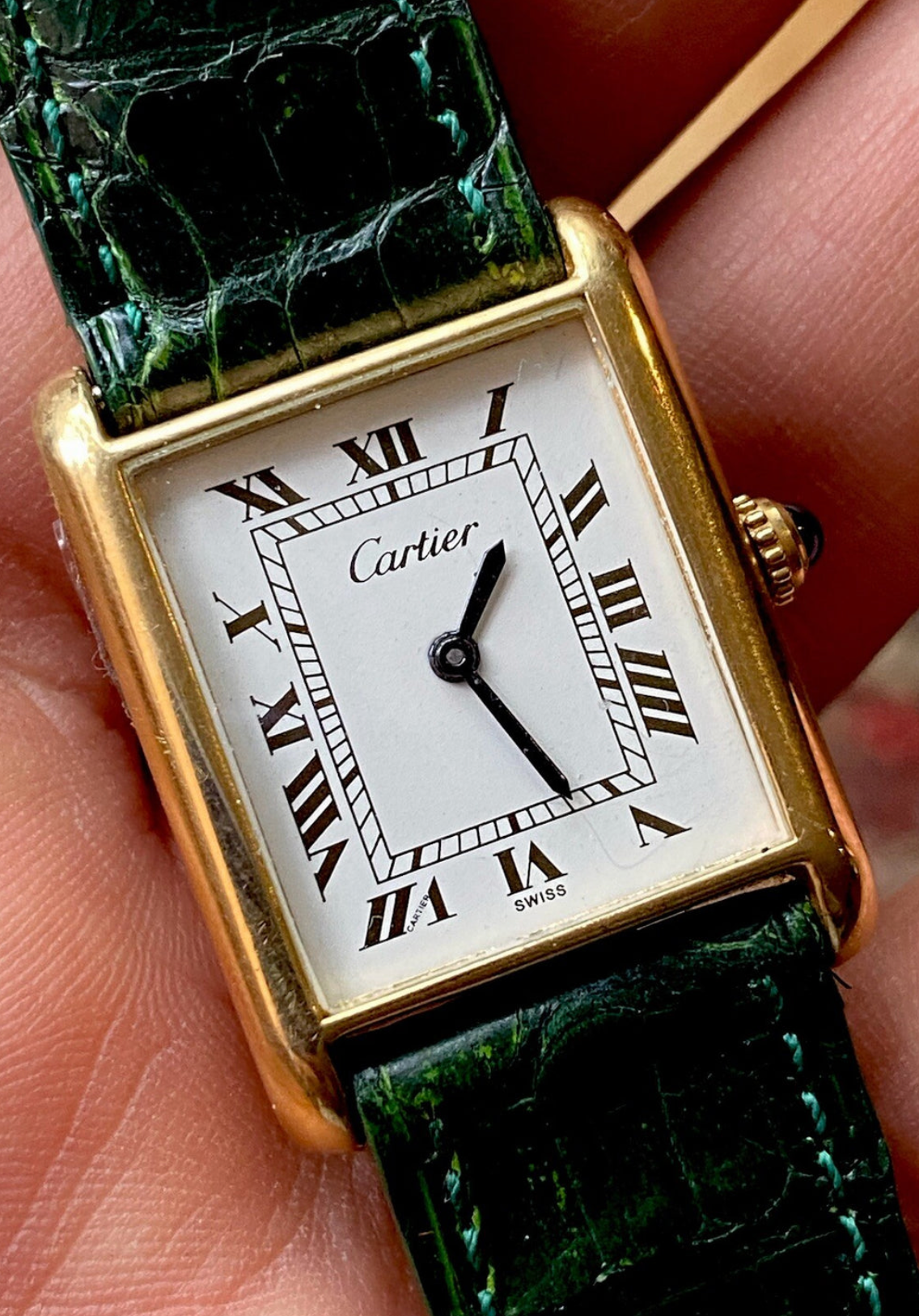 Vintage Cartier Tank Pre-Must LM Watch | 24x31mm | Manual Wind | 18K Gold Electroplated | Original Strap & Pouch | Men’s Classic
