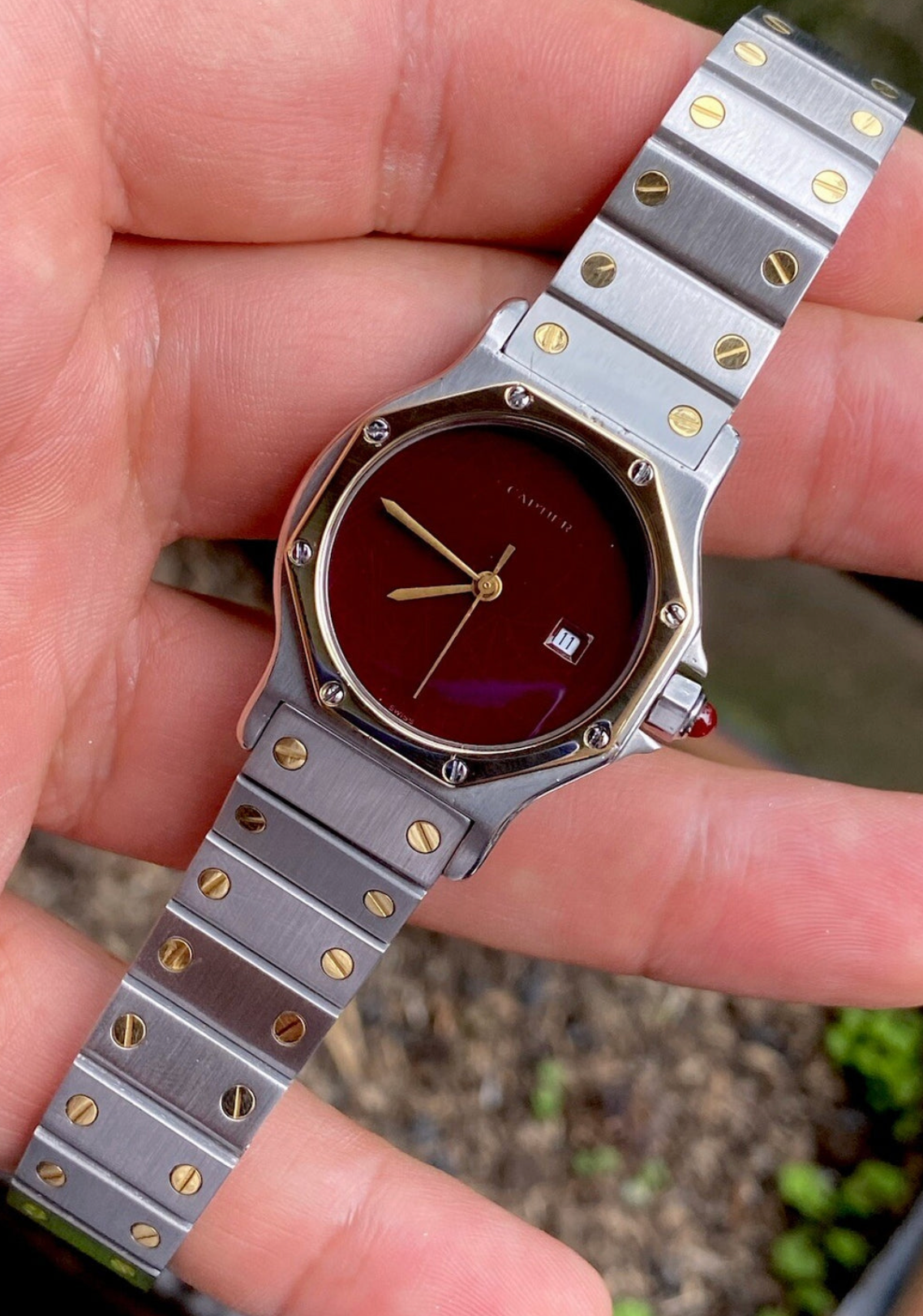 Vintage Cartier Santos Octagon Watch 29mm | Ref. 2966 | 18K & Steel | Auto Cal 2670 | Spiderweb Dial | Box | Men’s Luxury Watch