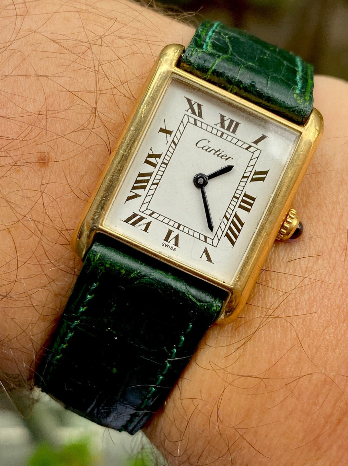 Vintage Cartier Tank Pre-Must LM Watch | 24x31mm | Manual Wind | 18K Gold Electroplated | Original Strap & Pouch | Men’s Classic