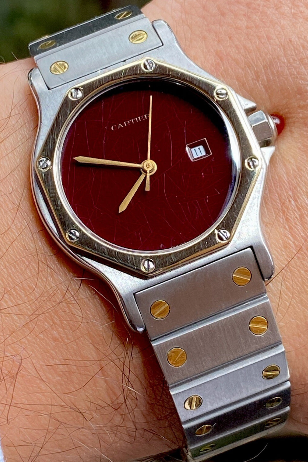 Vintage Cartier Santos Octagon Watch 29mm | Ref. 2966 | 18K & Steel | Auto Cal 2670 | Spiderweb Dial | Box | Men’s Luxury Watch