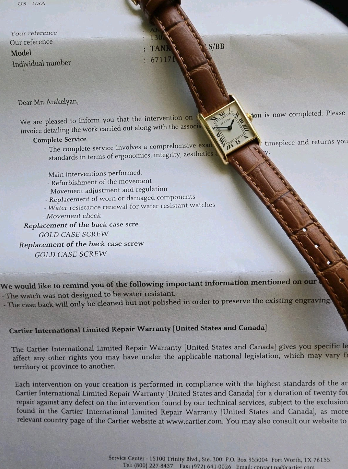 Cartier Louis Tank 6711 | 18K Gold | Vintage 1970s Manual Wind | Serviced by Cartier | Paris Dial | Box & Service Paperwork