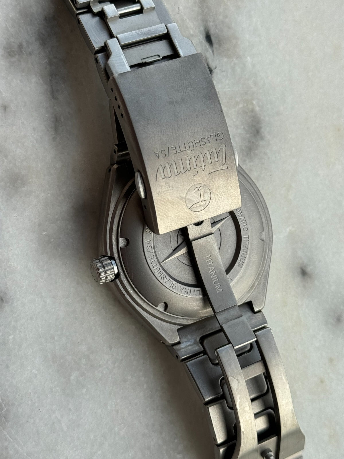 Tutima M2 Coastline 6150 Titanium Blue Dial Watch Automatic Day Date Mens 43mm