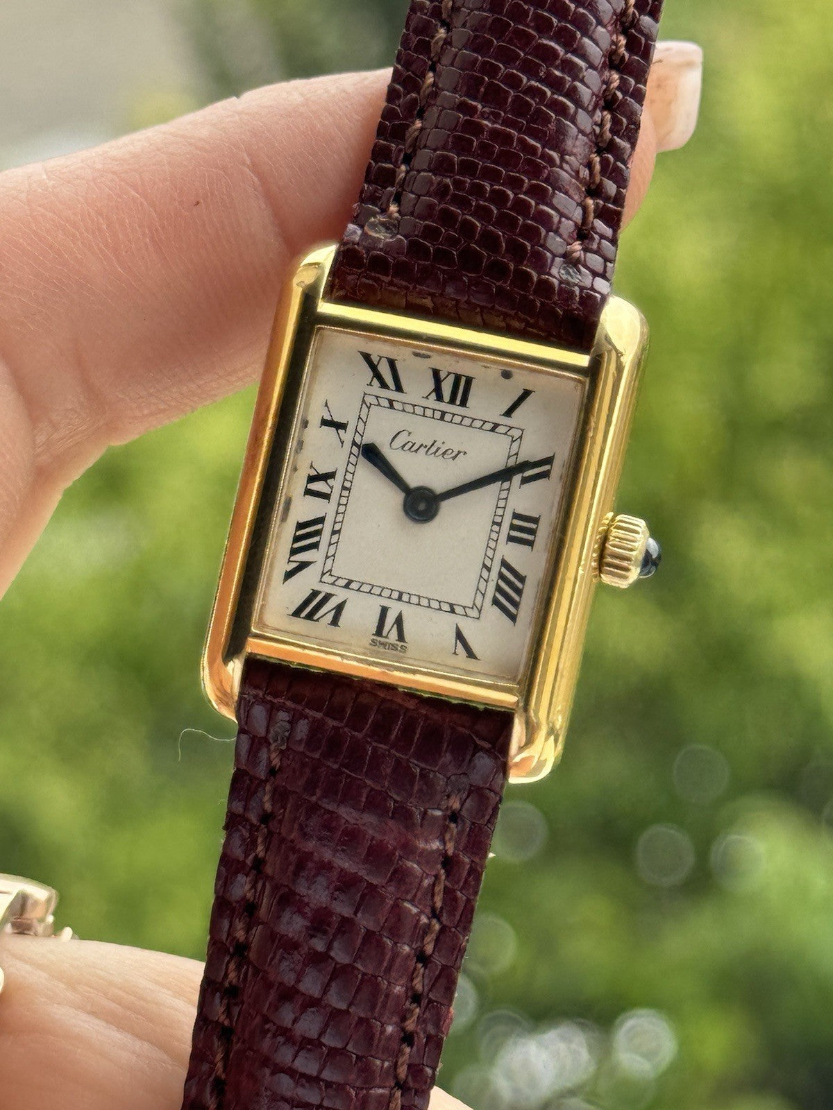 Cartier Tank Vermeil Manual Watch | Vintage Lady’s Swiss Made | Gold-Plated Stainless Steel | 24mm Case | New Leather Strap