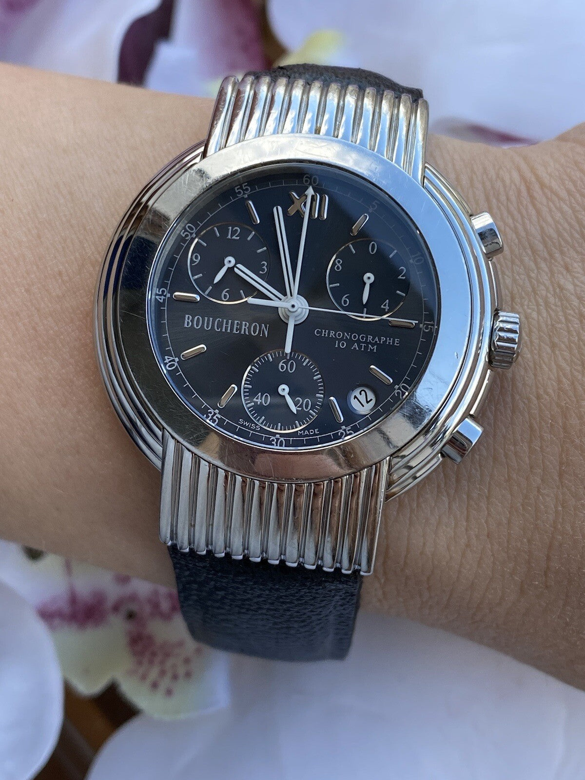 Boucheron Reflet Solis Watch Chronograph Quartz Mens 40mm Swiss Made