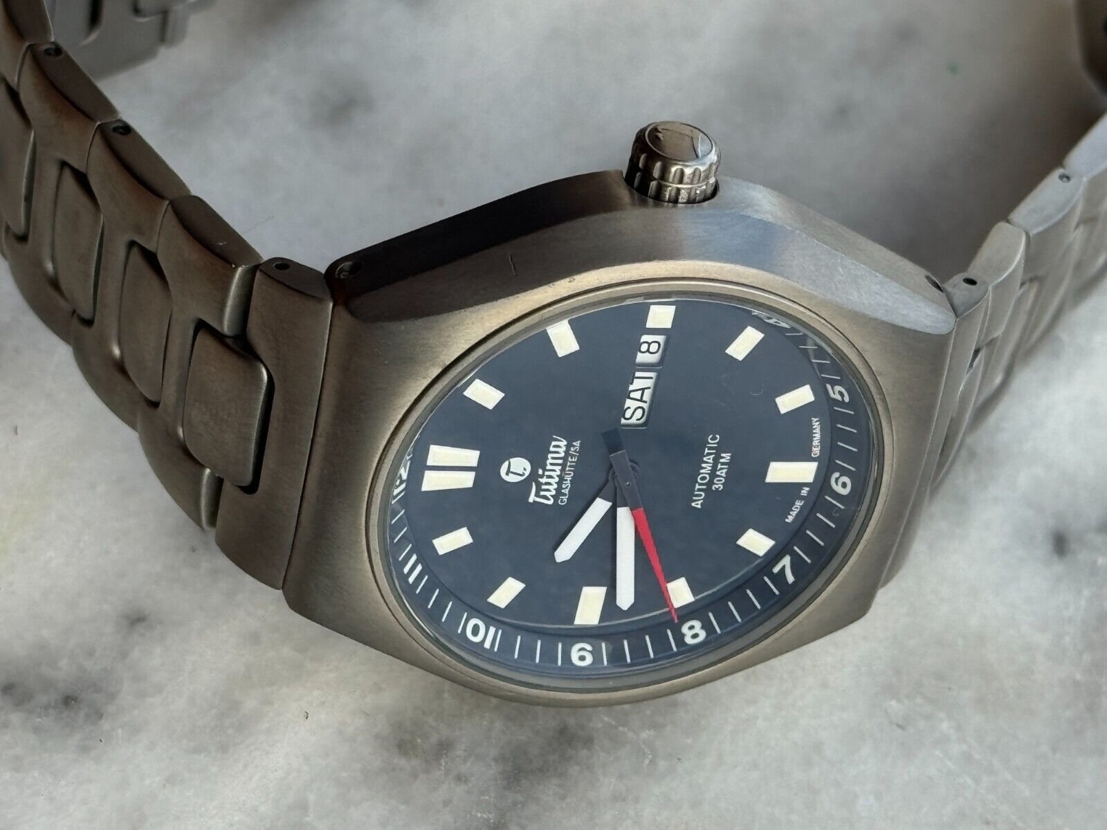 Tutima M2 Coastline 6150 Titanium Blue Dial Watch Automatic Day Date Mens 43mm