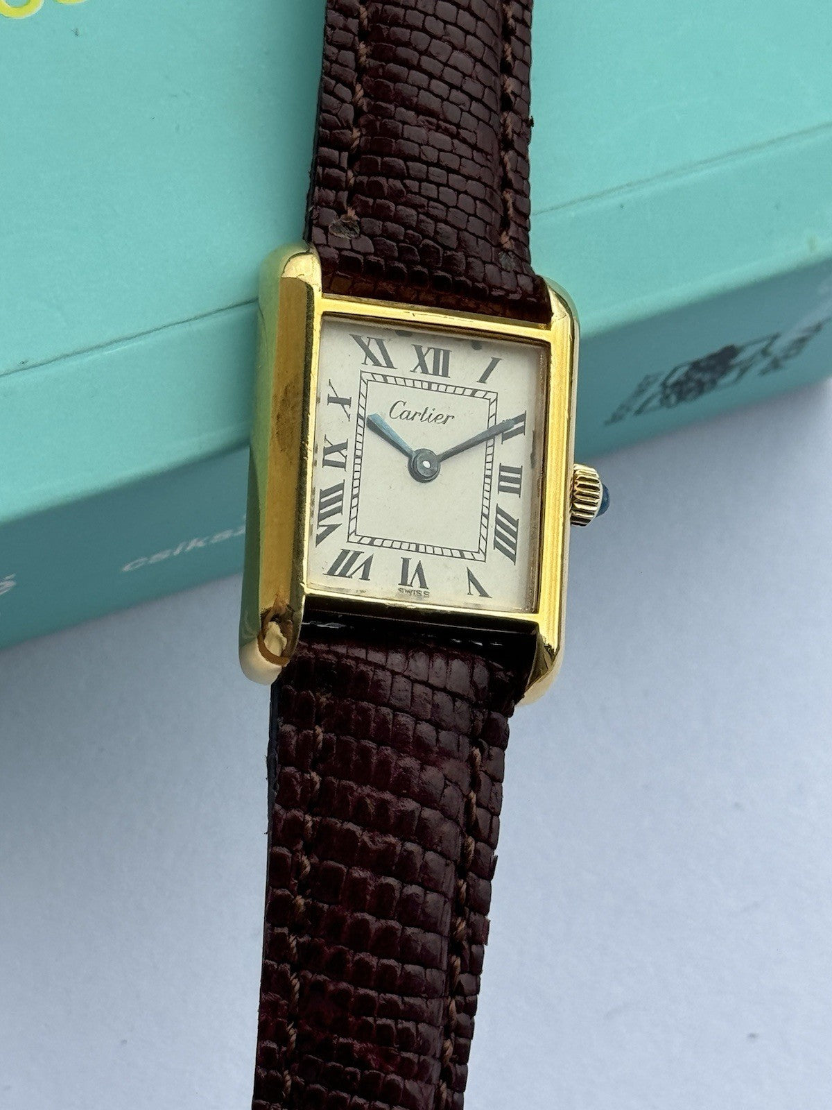 Cartier Tank Vermeil Manual Watch | Vintage Lady’s Swiss Made | Gold-Plated Stainless Steel | 24mm Case | New Leather Strap