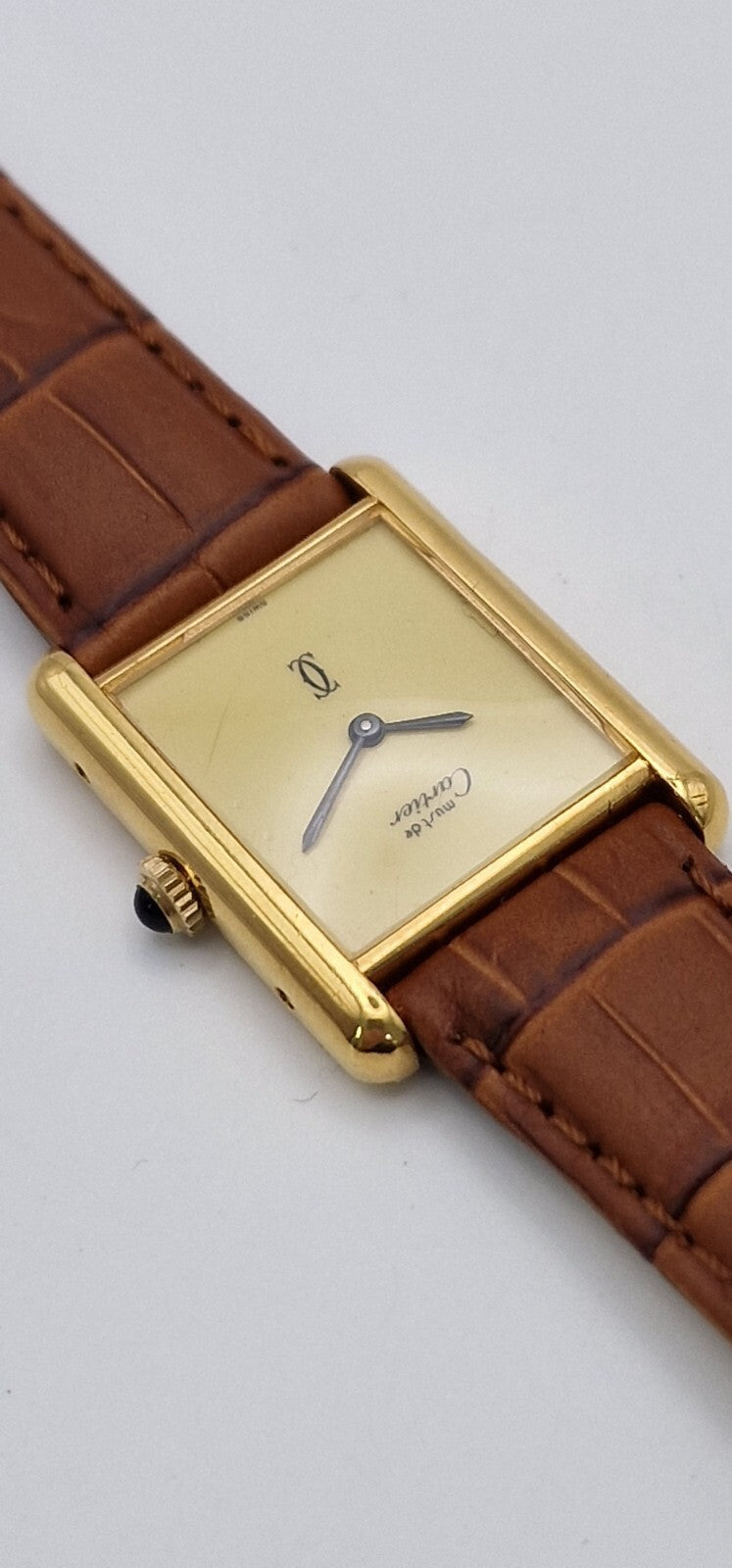 Must de Cartier Tank 18ct Gold on Silver Mid Size Vintage Mechanical Watch.