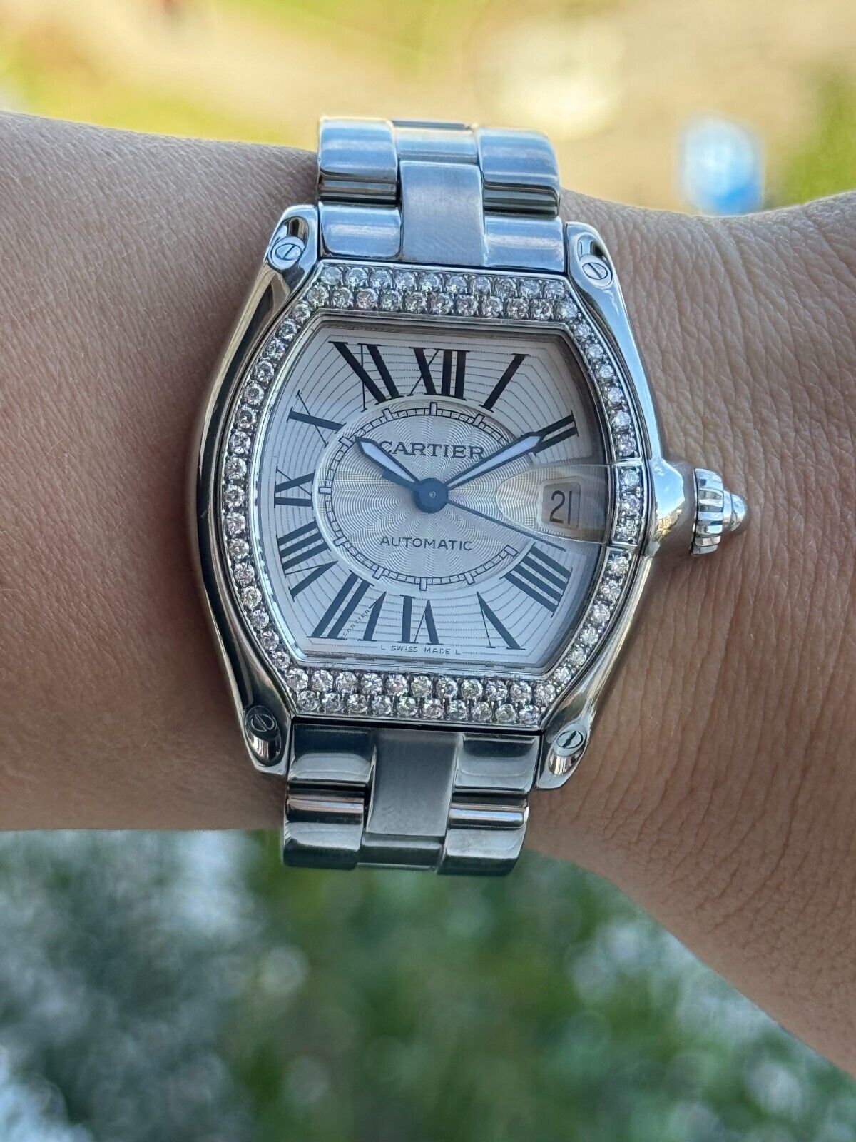 Cartier Diamonds Roadster 2510 Automatic Watch Mens Swiss Made