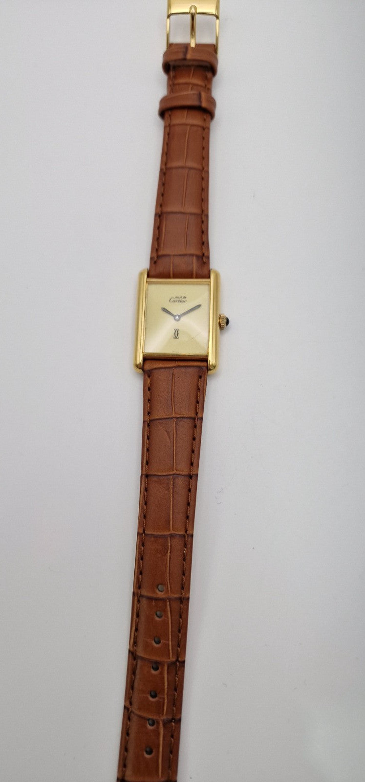 Must de Cartier Tank 18ct Gold on Silver Mid Size Vintage Mechanical Watch.