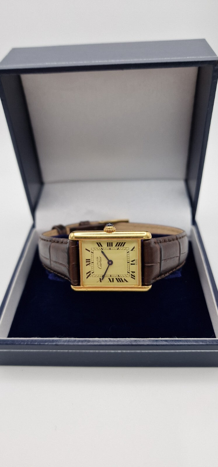 Must de Cartier Tank 18ct Gold on Sterling Silver | Mid Size Watch | New Brown Leather Strap | Vintage Luxury Timepiece