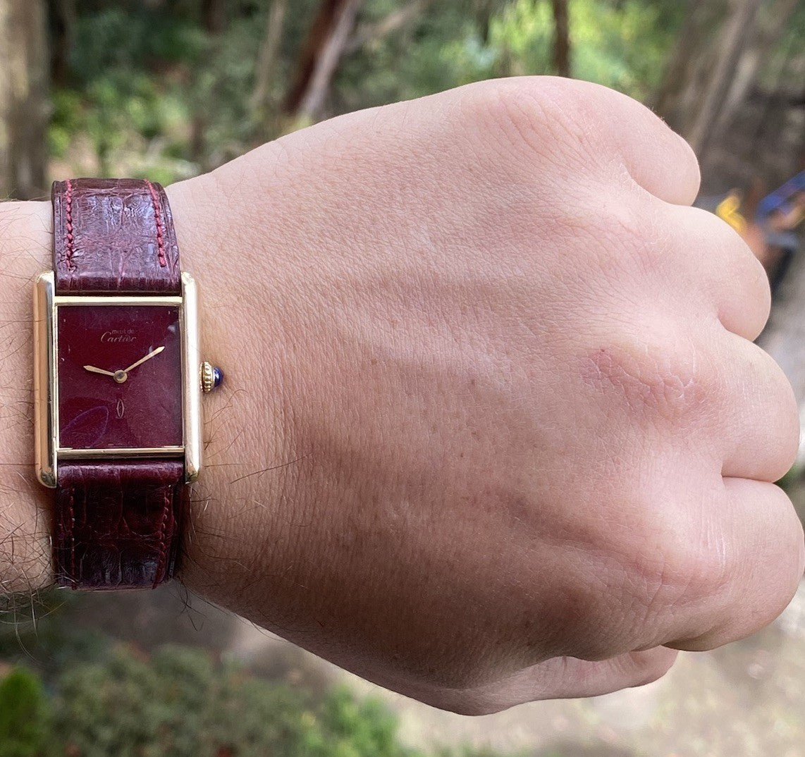 Cartier Tank LM 23mm Manual Wind | Silver 925 & 18K Gold Plated | Burgundy Dial | Ref. 78-1