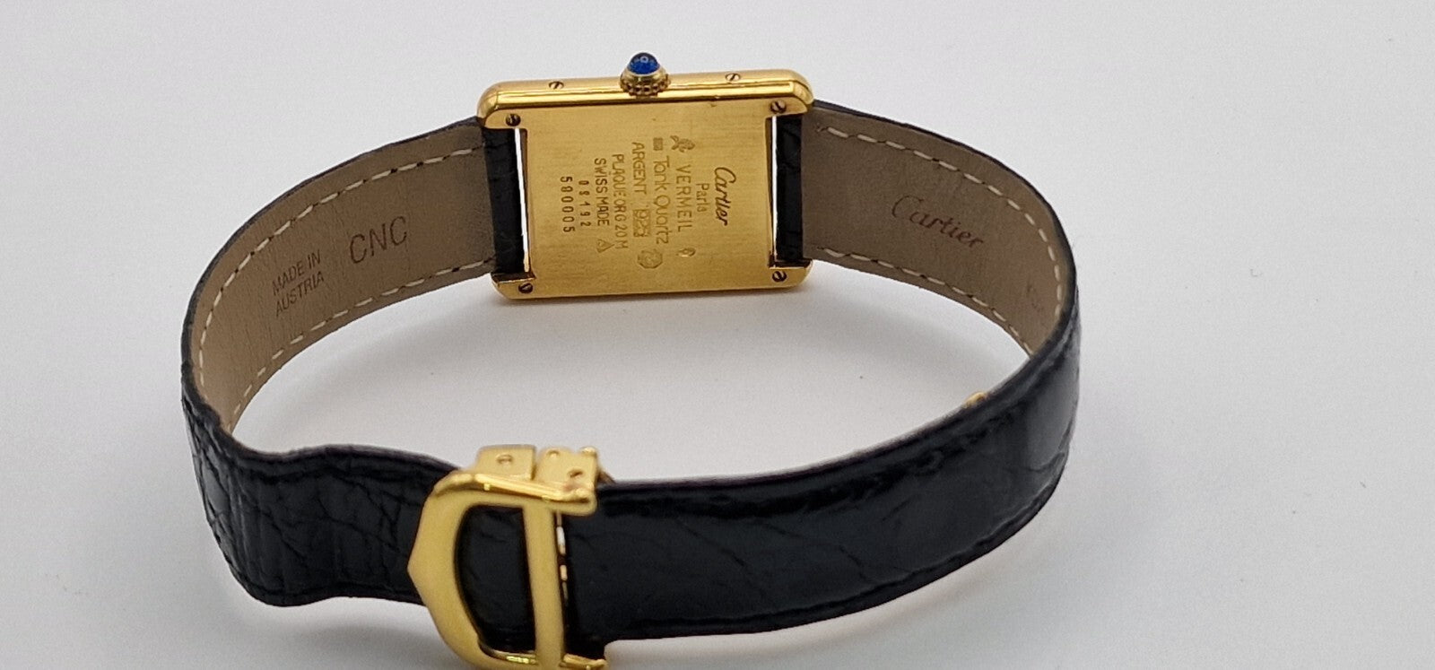 Mid Size 18K Gold on Sterling Silver Must de Cartier Tank Watch | Black Leather Strap | 1989 Vintage Box & Papers