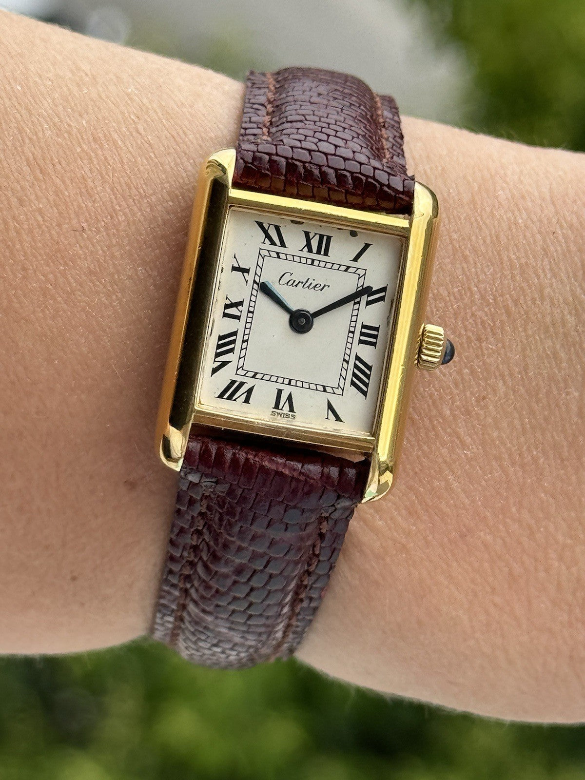 Cartier Tank Vermeil Manual Watch | Vintage Lady’s Swiss Made | Gold-Plated Stainless Steel | 24mm Case | New Leather Strap