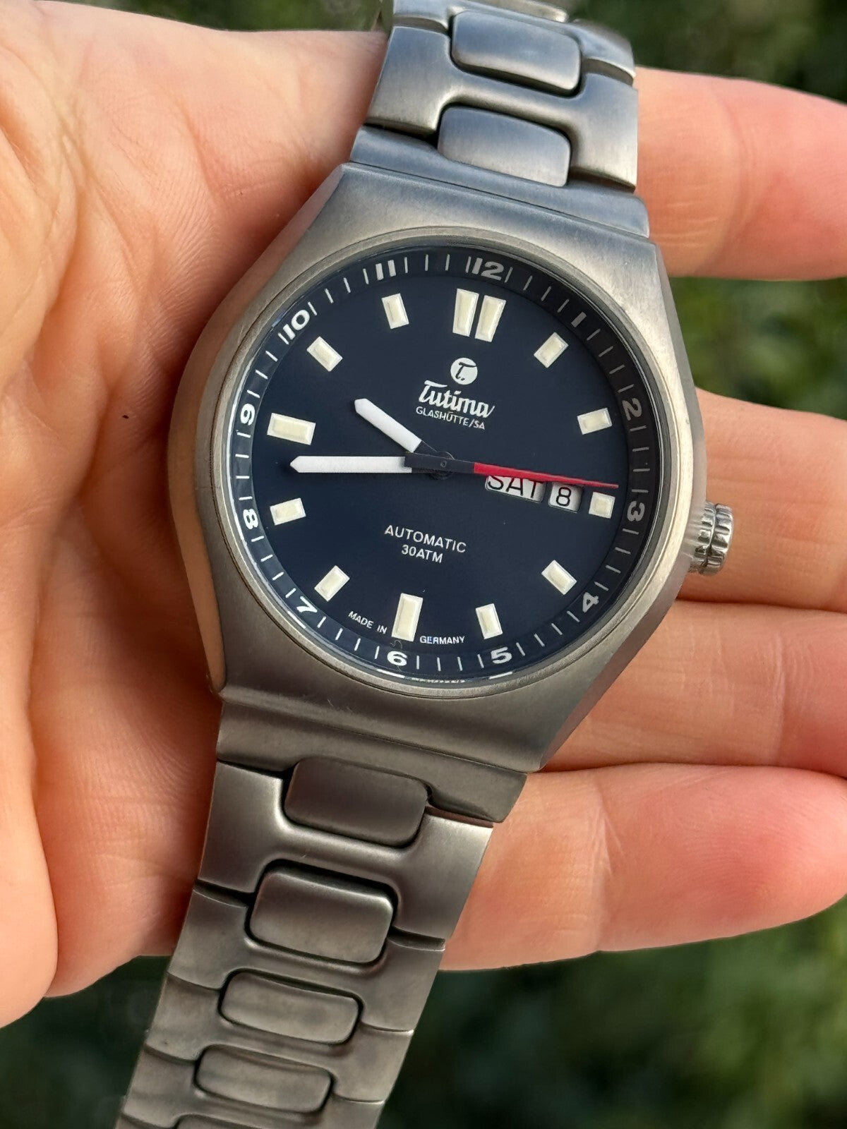 Tutima M2 Coastline 6150 Titanium Blue Dial Watch Automatic Day Date Mens 43mm