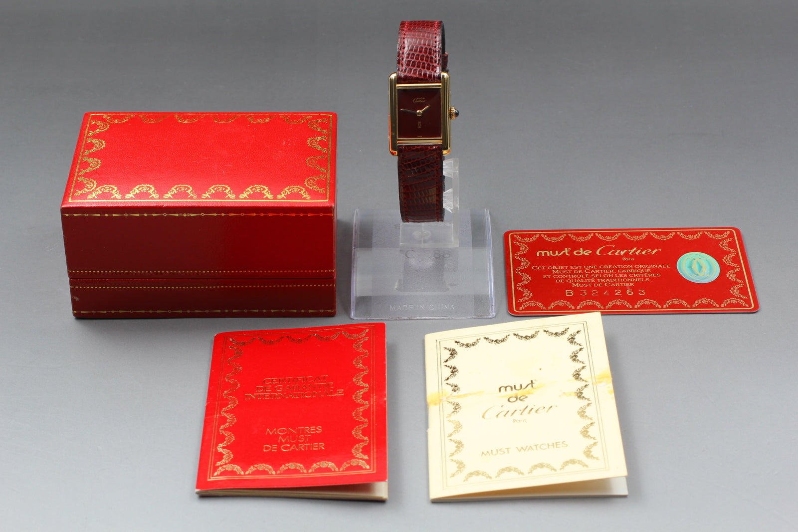 Cartier Tank Must Red Dial | Manual Wind Watch | Vintage Rare Beauty | Full Set with Box & Papers | 23mm x 30mm
