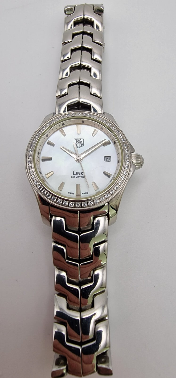Tag Heuer Link 200 Meters Lady's Bracelet Watch with Diamond Bezel in Tag Box.
