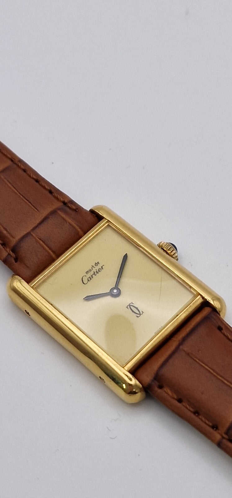 Must de Cartier Tank 18ct Gold on Silver Mid Size Vintage Mechanical Watch.