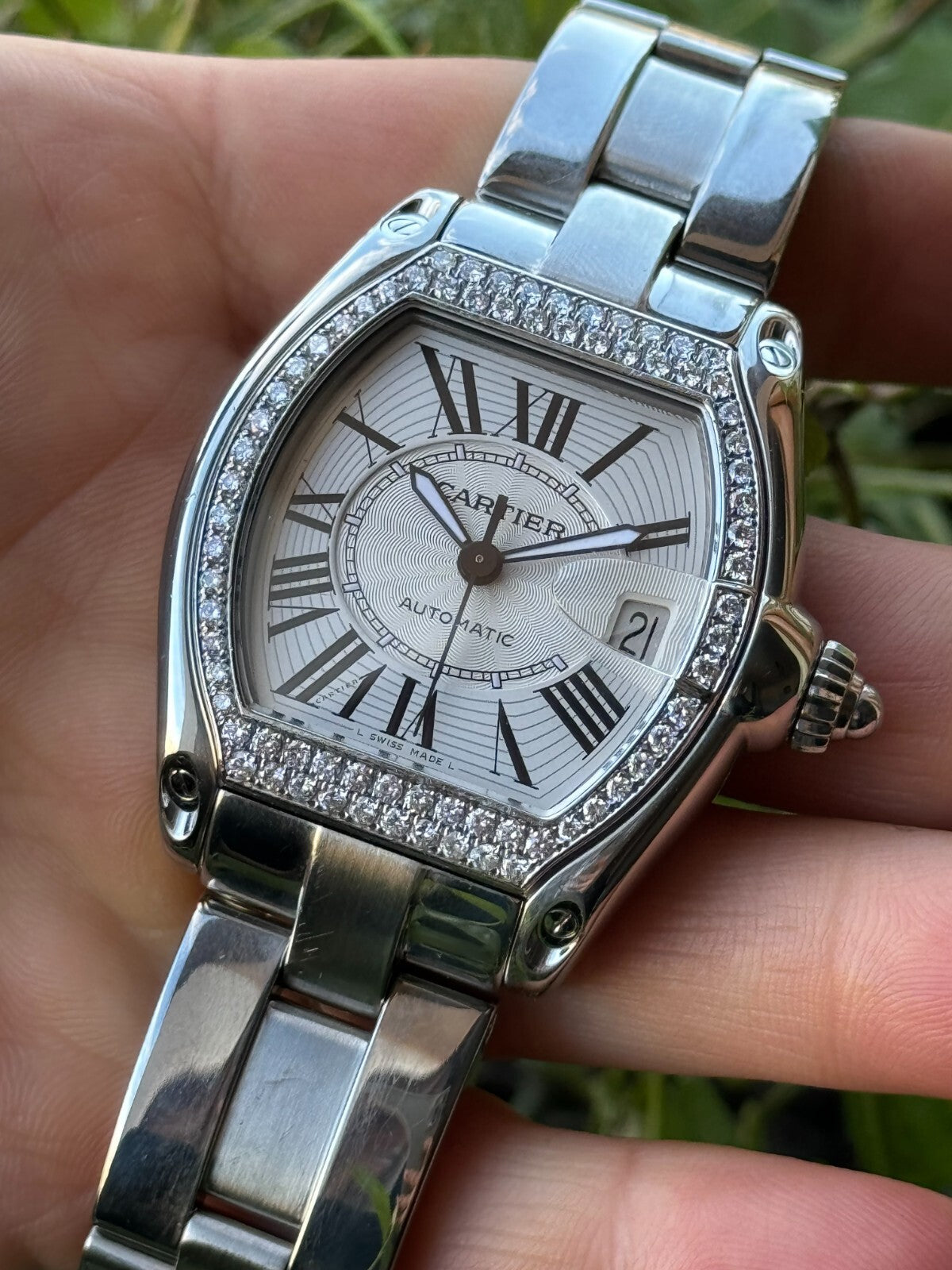 Cartier Diamonds Roadster 2510 Automatic Watch Mens Swiss Made