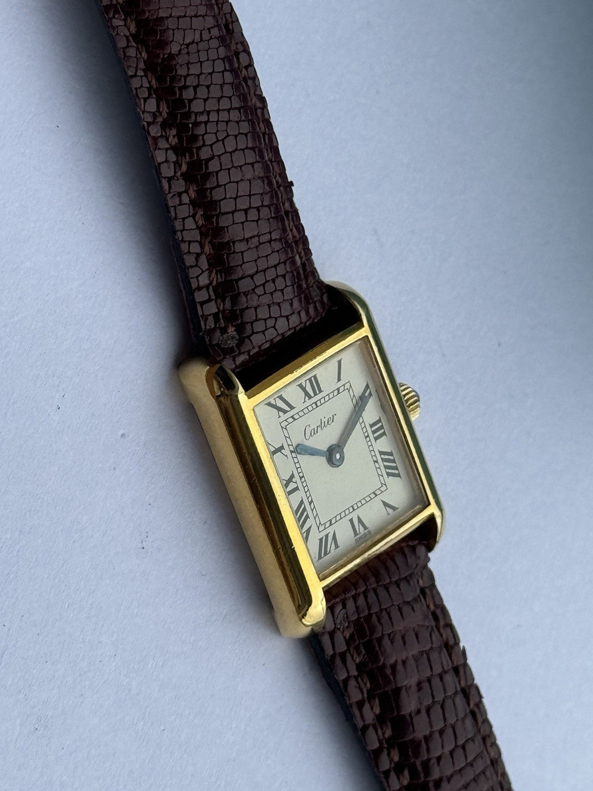 Cartier Tank Vermeil Manual Watch | Vintage Lady’s Swiss Made | Gold-Plated Stainless Steel | 24mm Case | New Leather Strap
