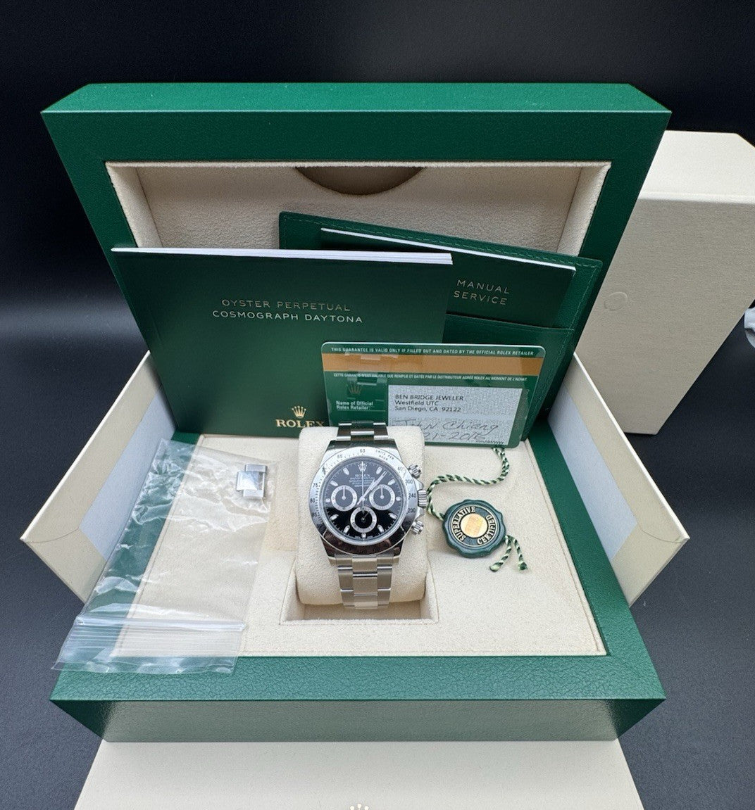 2016 Rolex Daytona Cosmograph 116520 Oyster Bracelet Black Dial Complete Set