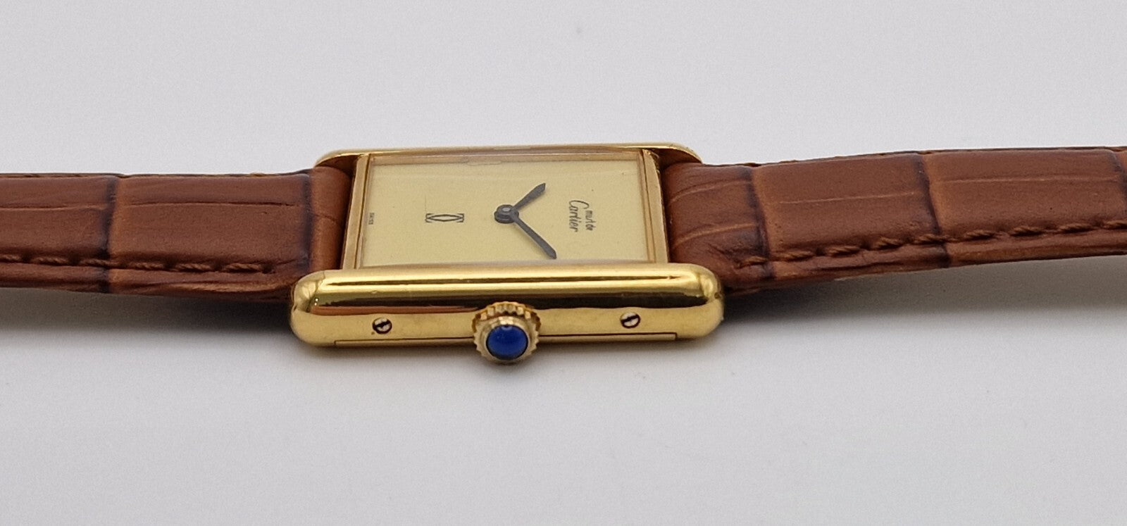 Must de Cartier Tank 18ct Gold on Silver Mid Size Vintage Mechanical Watch.