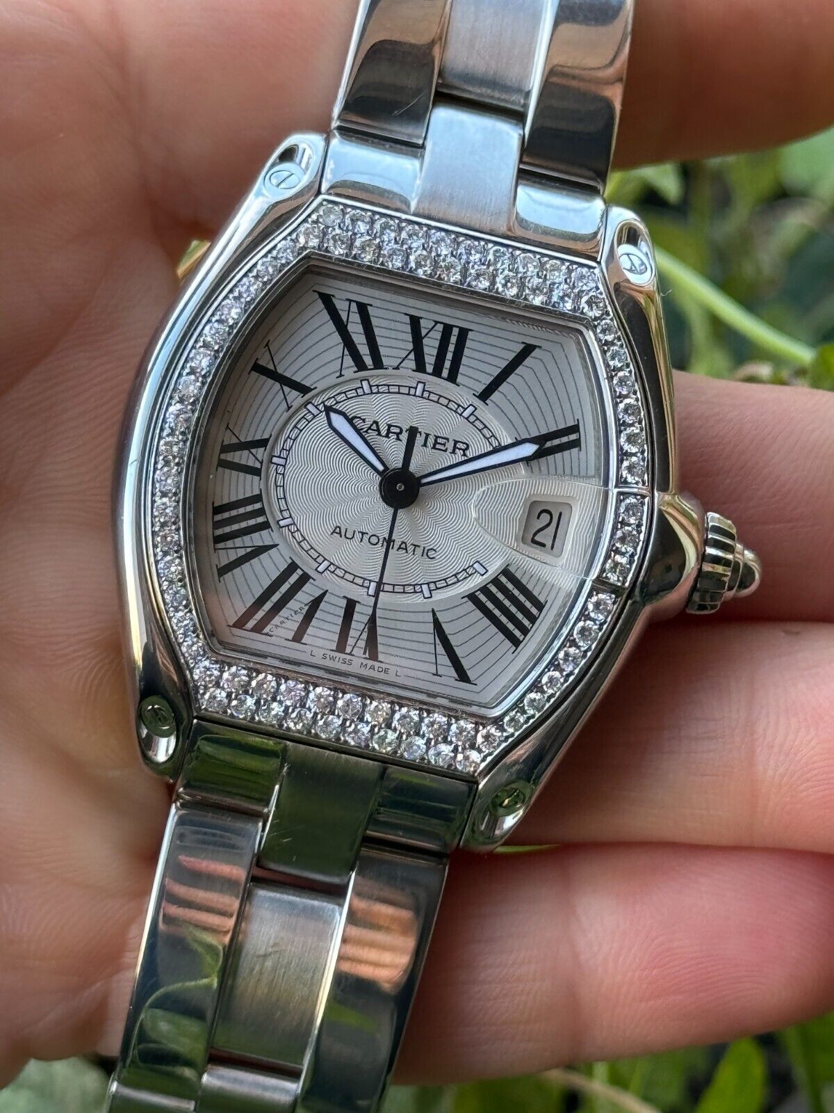 Cartier Diamonds Roadster 2510 Automatic Watch Mens Swiss Made