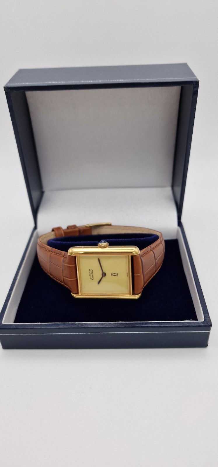 Must de Cartier Tank 18ct Gold on Silver Mid Size Vintage Mechanical Watch.