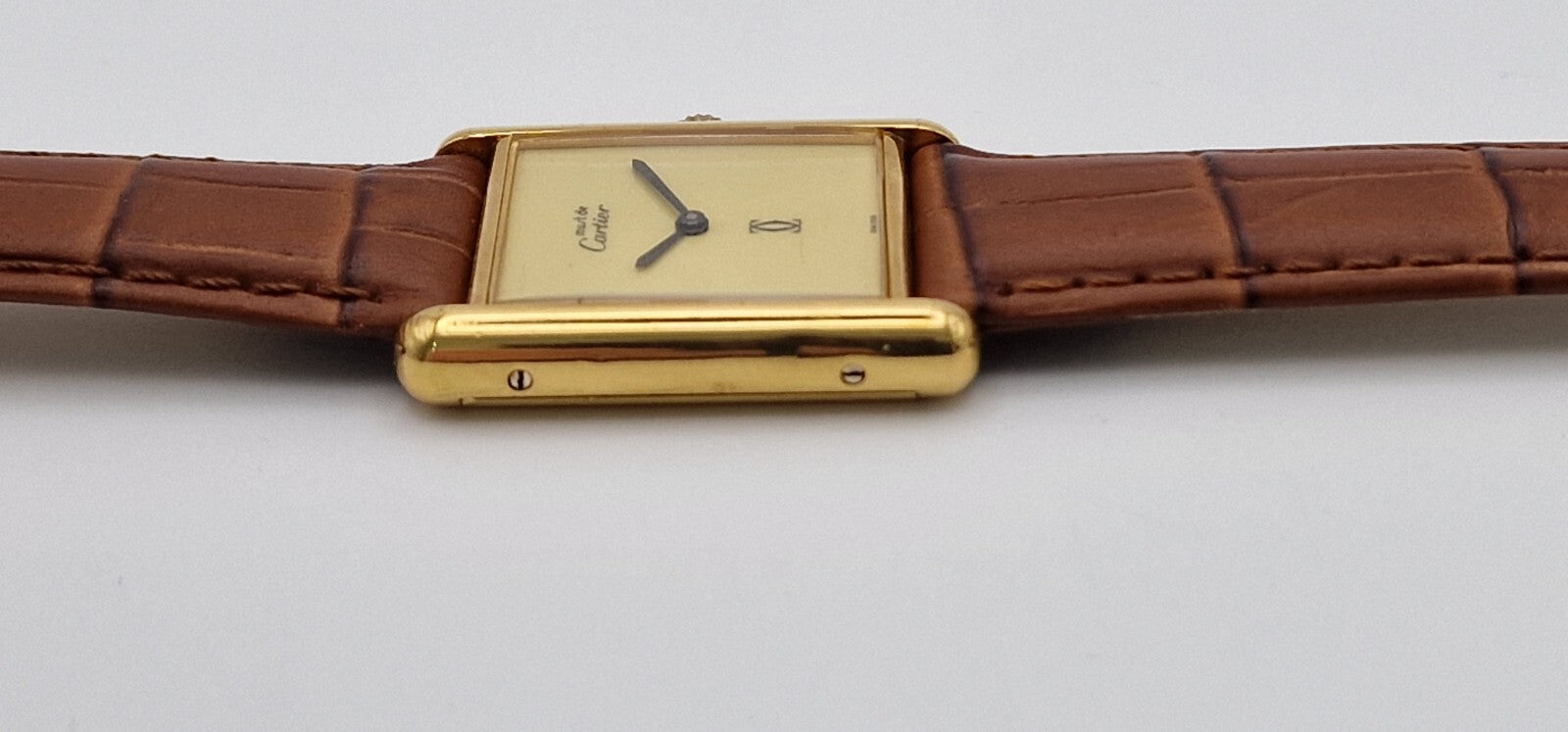 Must de Cartier Tank 18ct Gold on Silver Mid Size Vintage Mechanical Watch.