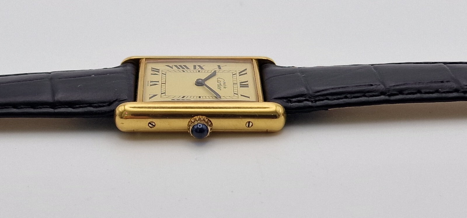 Must de Cartier Tank 18ct Gold on Silver Vintage Mid Size Mechanical Watch.