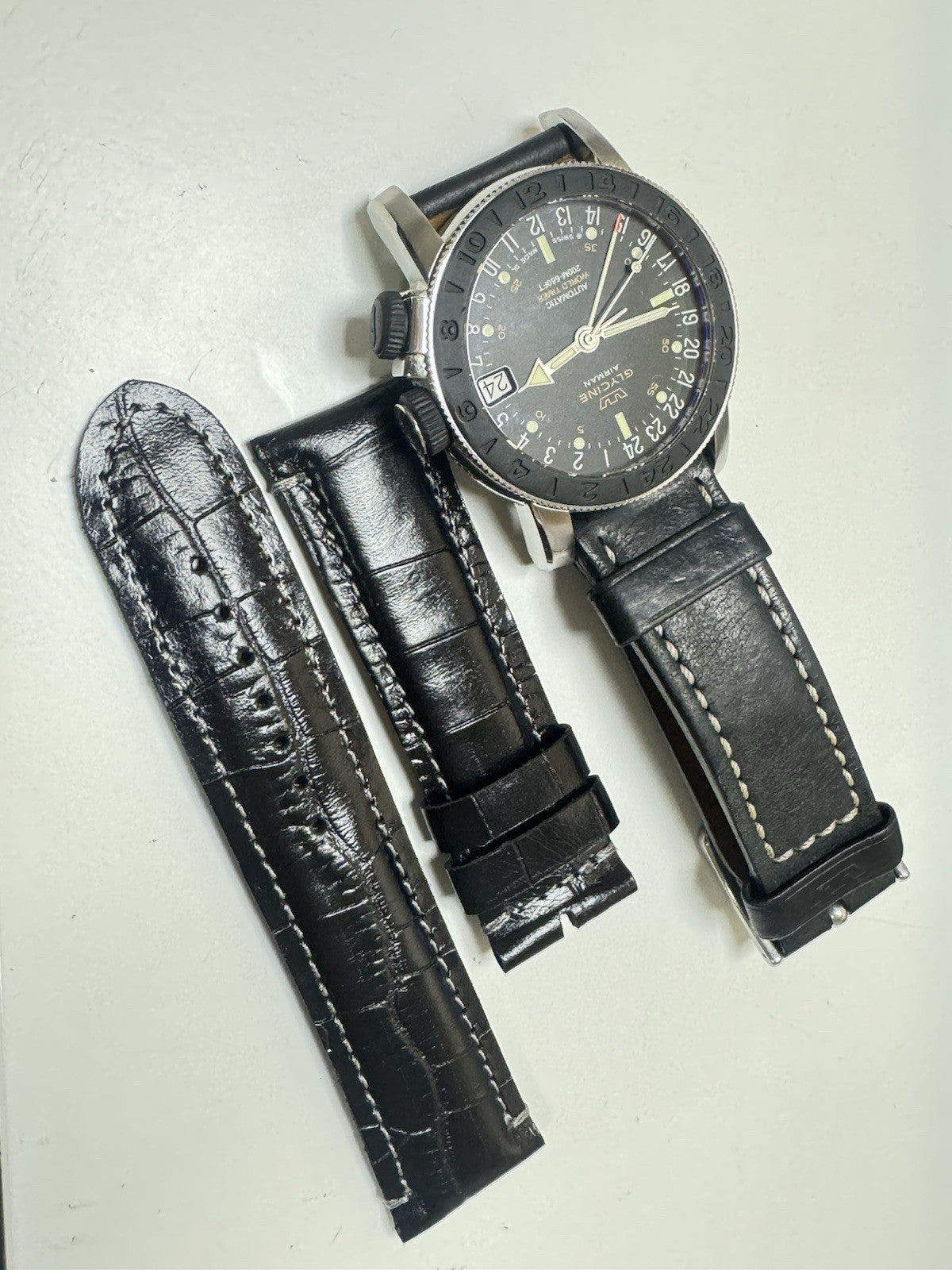 Glycine Airman World Timer Watch 3927.2 Automatic Mens 46mm Swiss Made