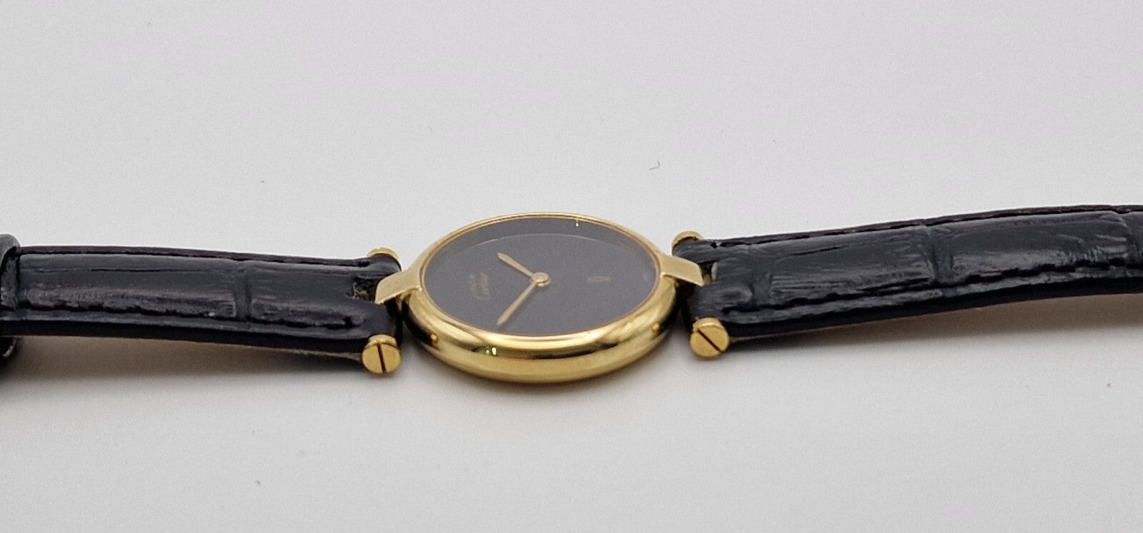 Must de Cartier Vendome 18ct Gold on Silver Lady’s Watch | Black Dial | Original Cartier Movement | New Black Leather Strap