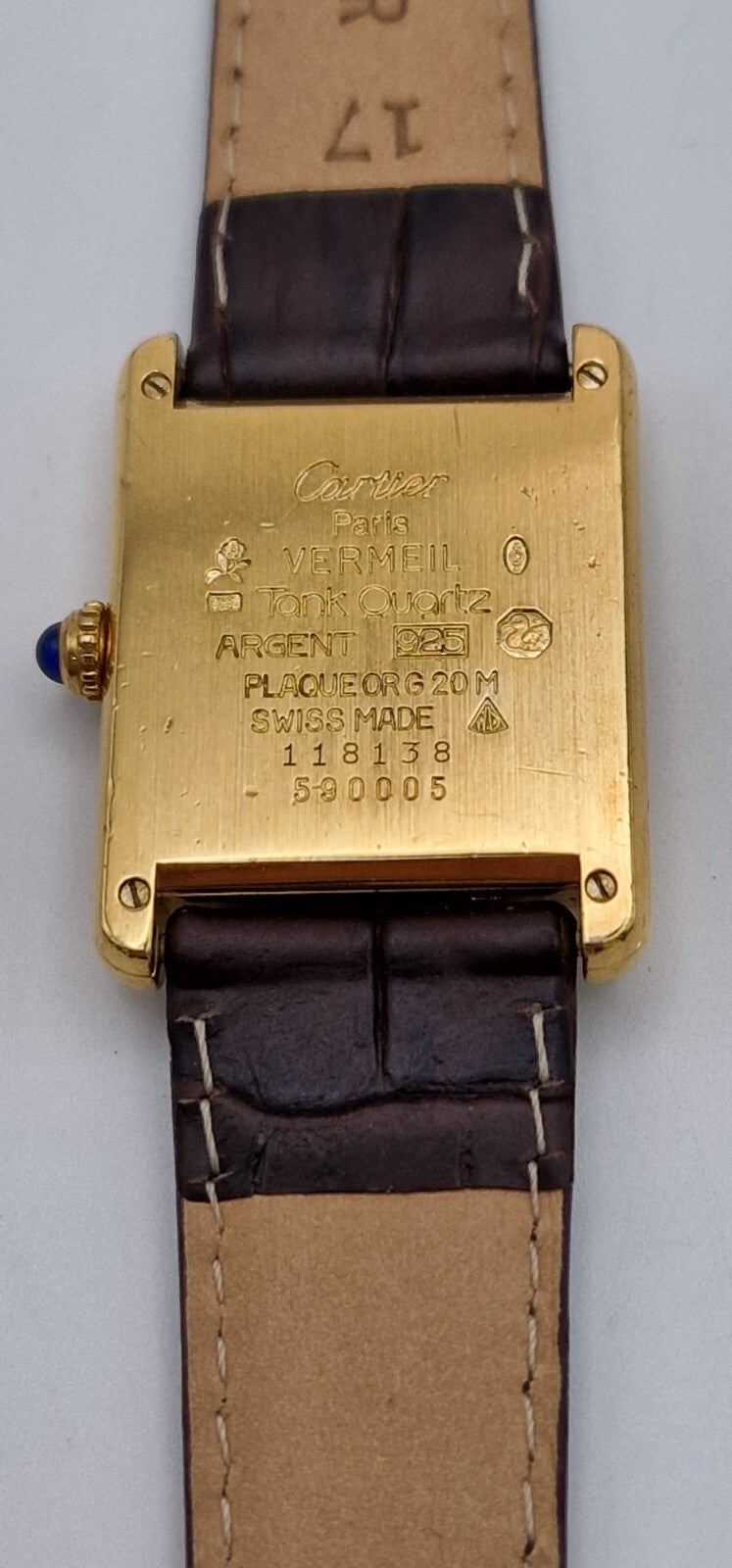 Must de Cartier Tank 18ct Gold on Sterling Silver | Mid Size Watch | New Brown Leather Strap | Vintage Luxury Timepiece