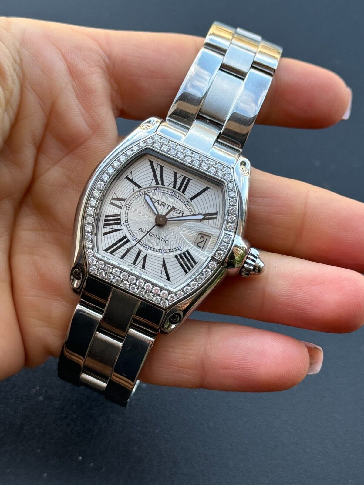 Cartier Diamonds Roadster 2510 Automatic Watch Mens Swiss Made