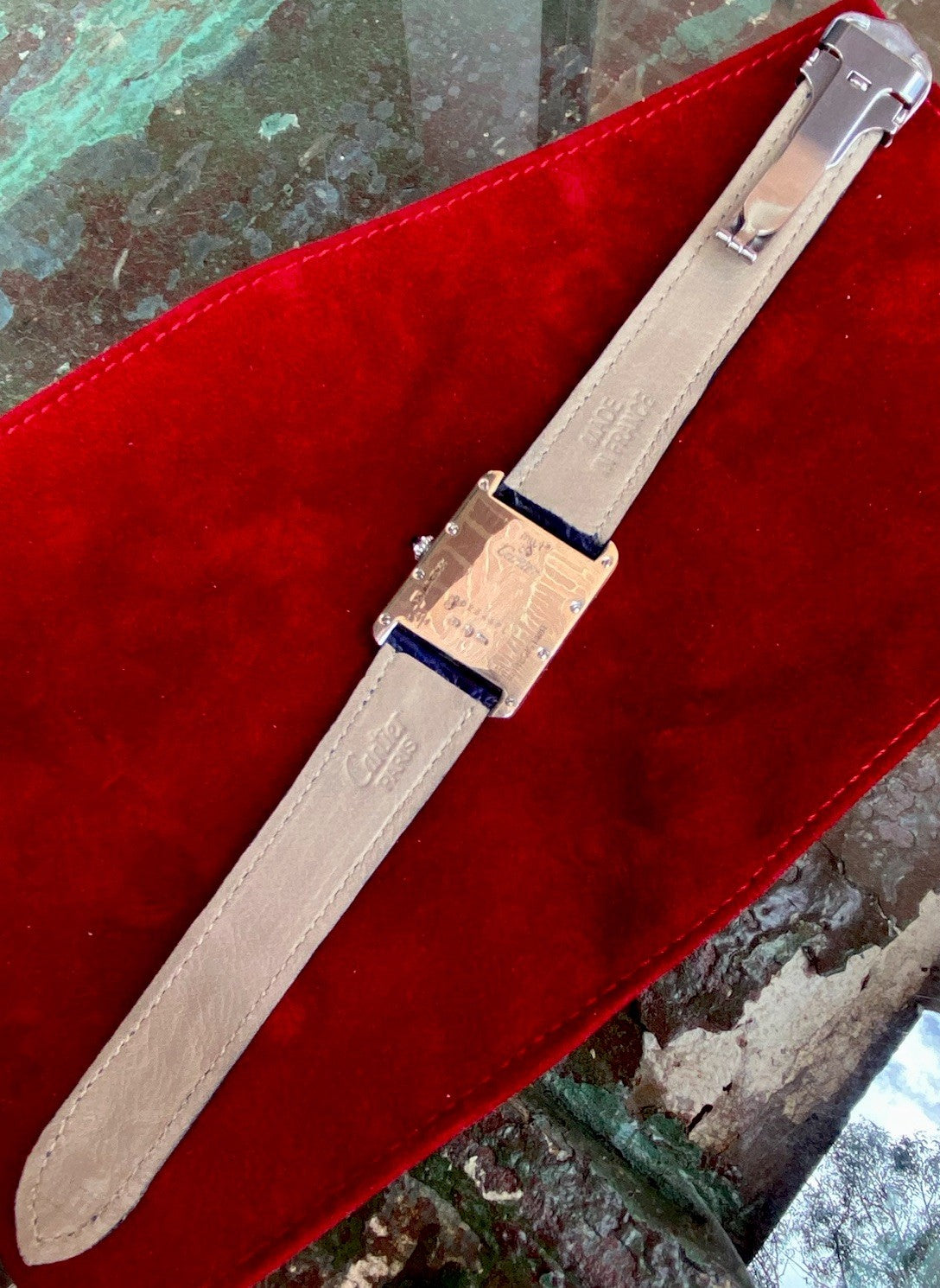 Cartier Tank XL 26mm Quartz | Silver 925 | White/Gray Dial C Pattern | Blue Leather Strap | Ref. 2414 W1014354