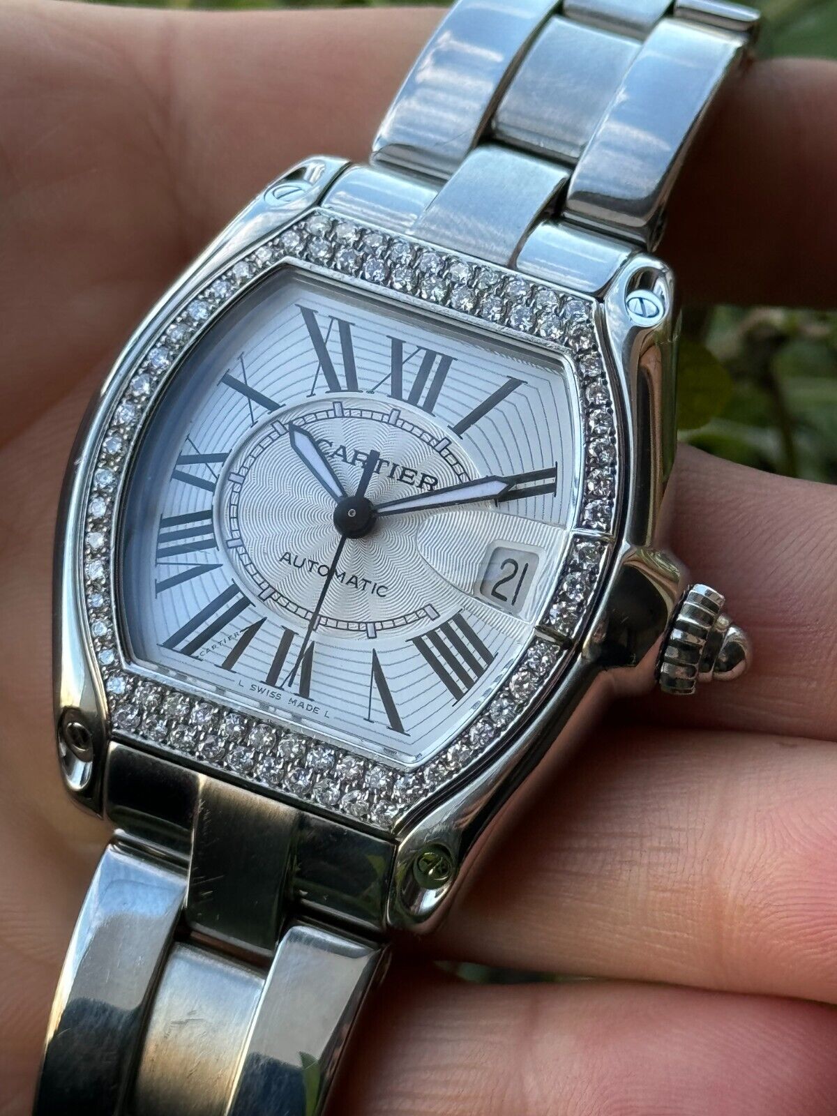 Cartier Diamonds Roadster 2510 Automatic Watch Mens Swiss Made