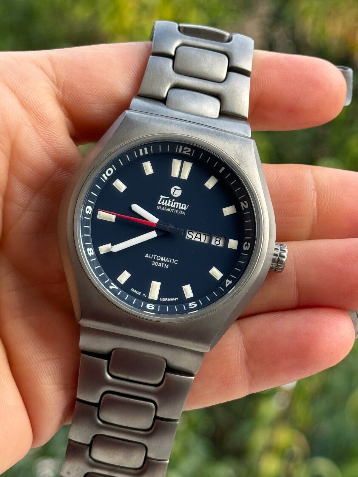 Tutima M2 Coastline 6150 Titanium Blue Dial Watch Automatic Day Date Mens 43mm