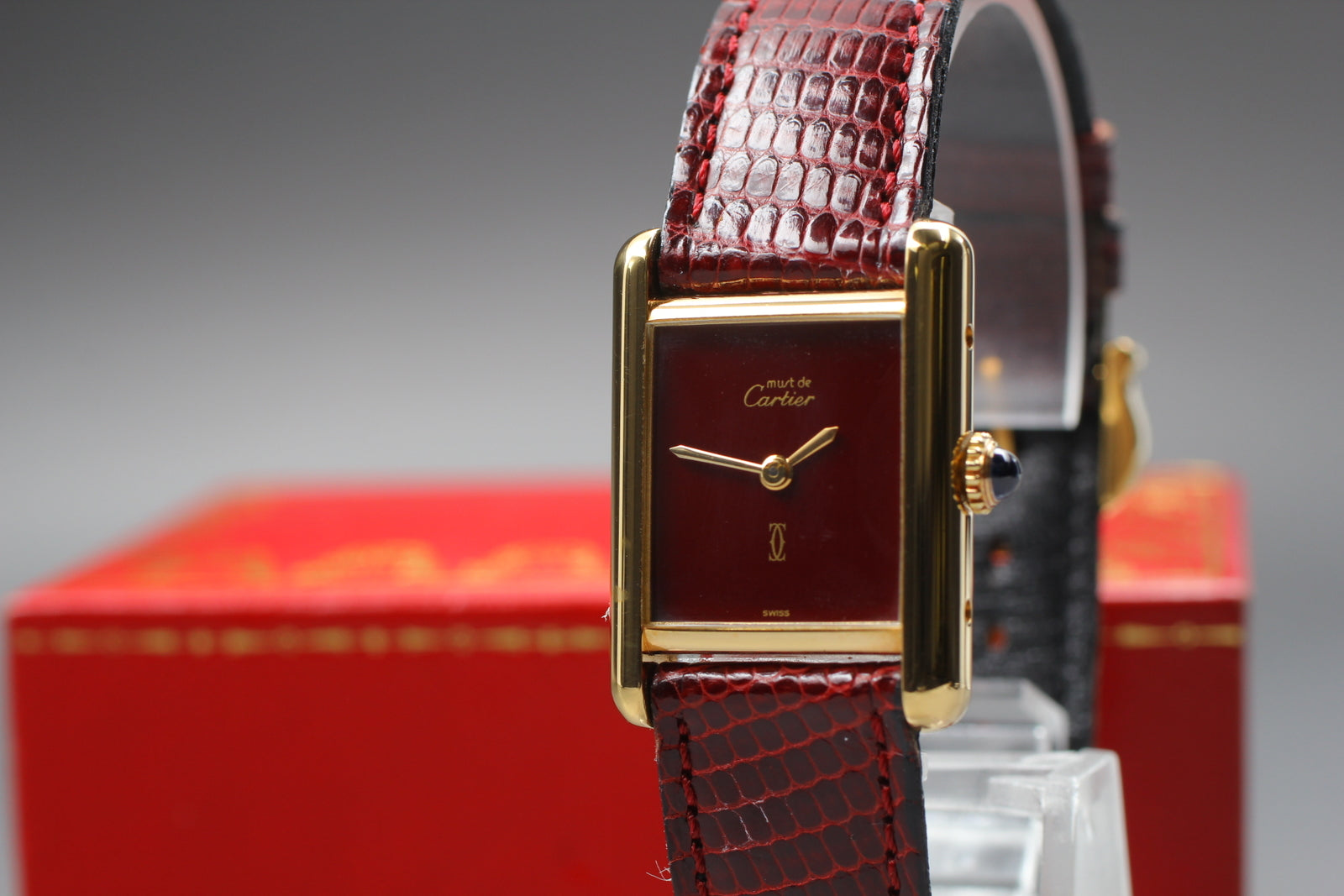 Cartier Tank Must Red Dial | Manual Wind Watch | Vintage Rare Beauty | Full Set with Box & Papers | 23mm x 30mm