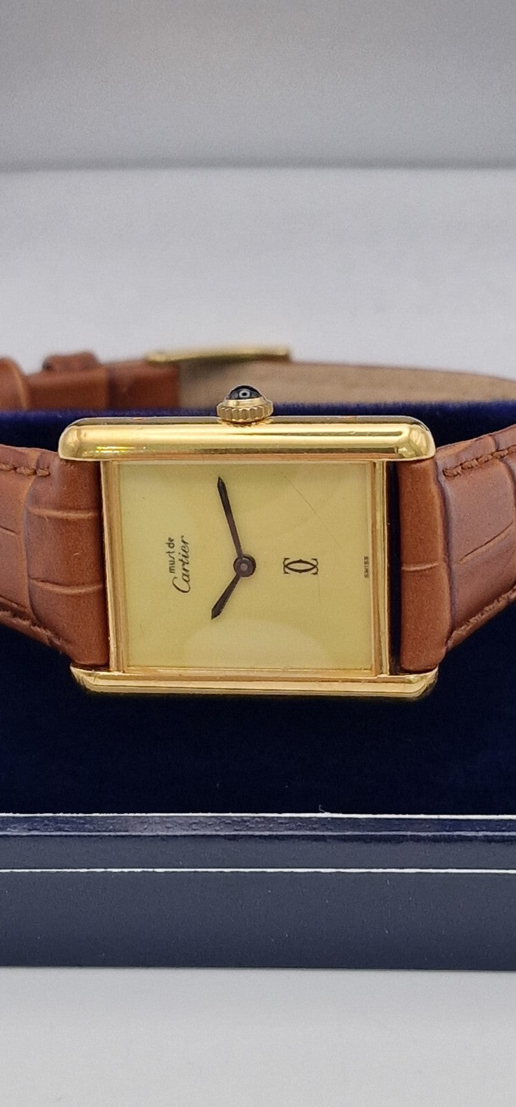 Must de Cartier Tank 18ct Gold on Silver Mid Size Vintage Mechanical Watch.