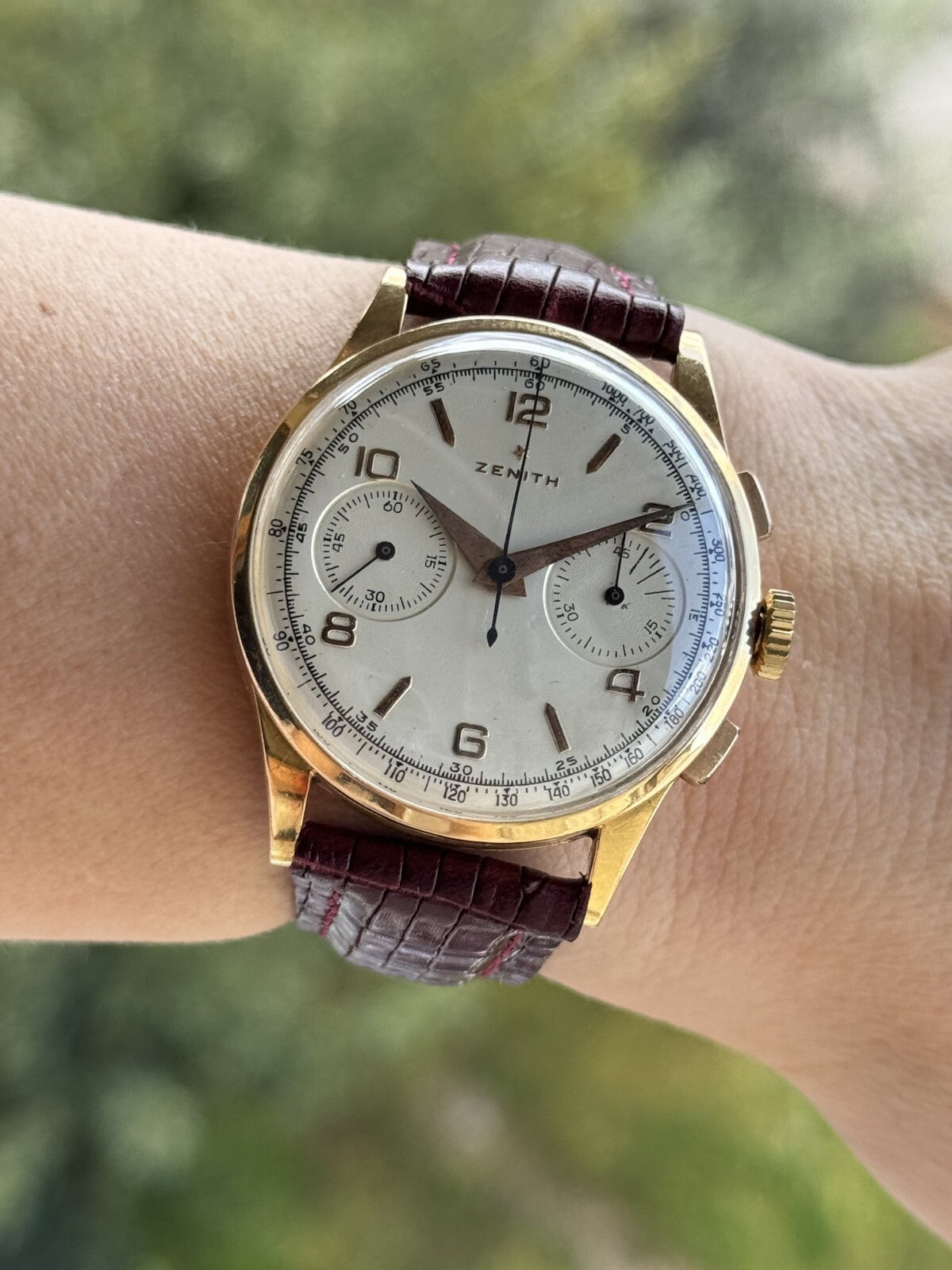 Vintage Zenith Chronograph Manual Cal.156 Solid Gold 18k Mens 37.5mm Swiss 19518