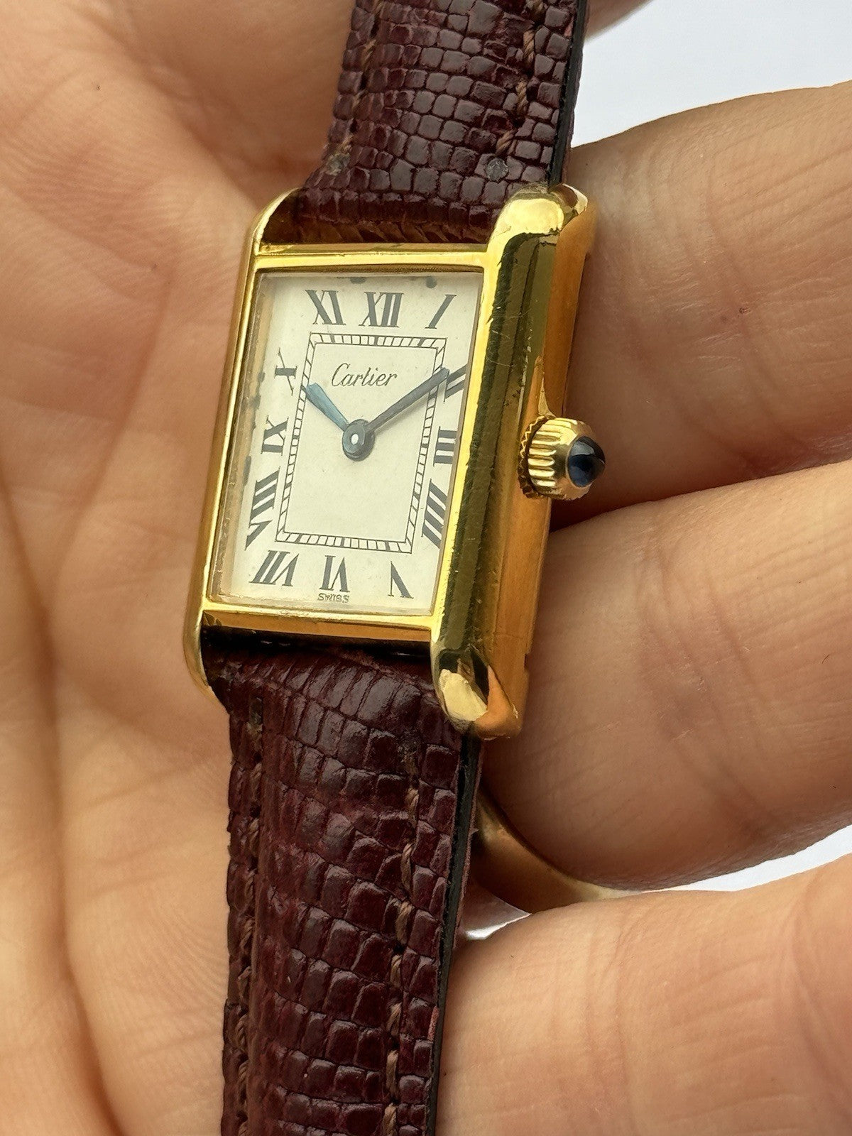 Cartier Tank Vermeil Manual Watch | Vintage Lady’s Swiss Made | Gold-Plated Stainless Steel | 24mm Case | New Leather Strap