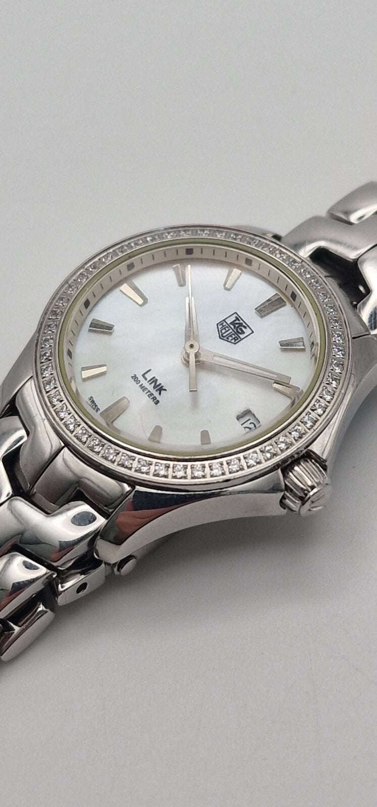 Tag Heuer Link 200 Meters Lady's Bracelet Watch with Diamond Bezel in Tag Box.