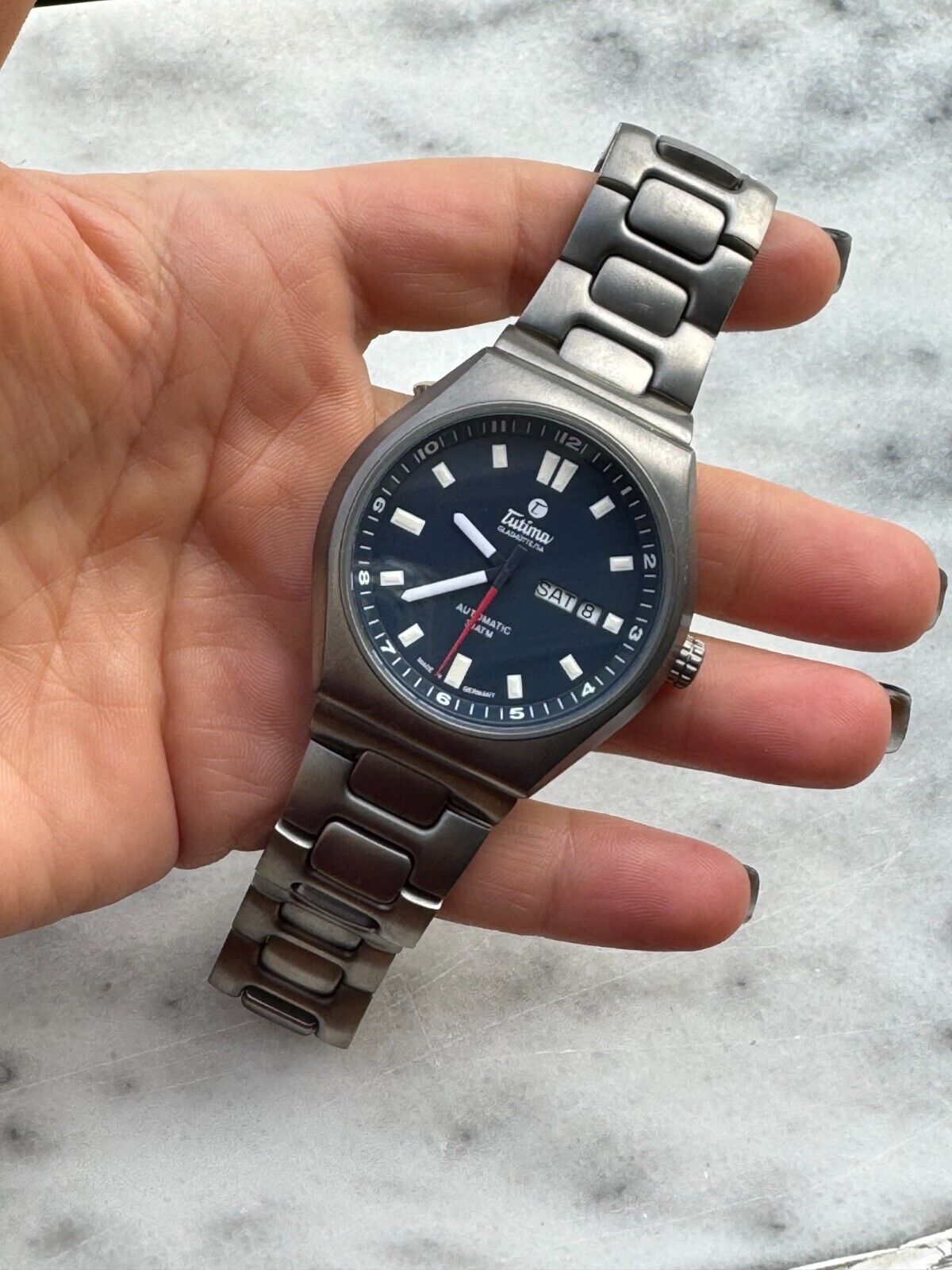 Tutima M2 Coastline 6150 Titanium Blue Dial Watch Automatic Day Date Mens 43mm