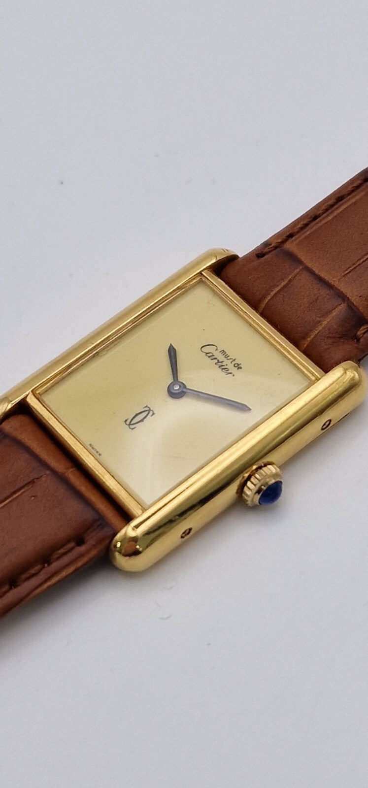 Must de Cartier Tank 18ct Gold on Silver Mid Size Vintage Mechanical Watch.