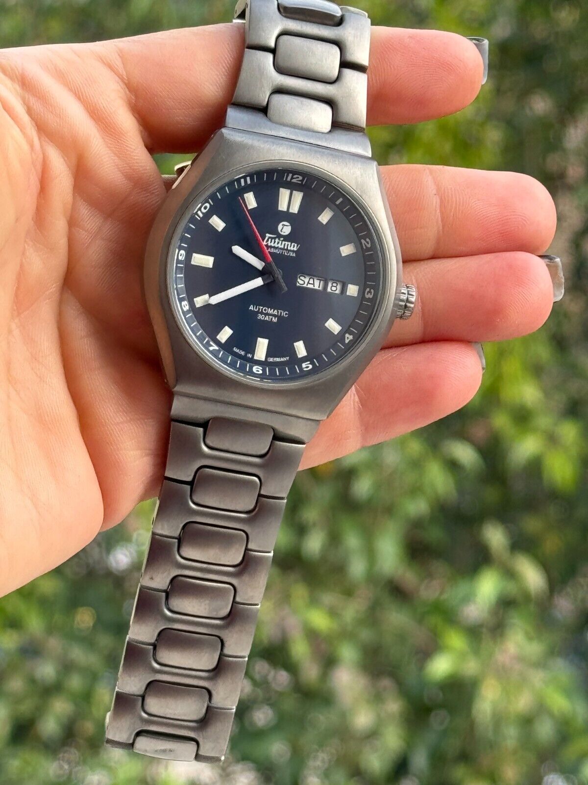 Tutima M2 Coastline 6150 Titanium Blue Dial Watch Automatic Day Date Mens 43mm