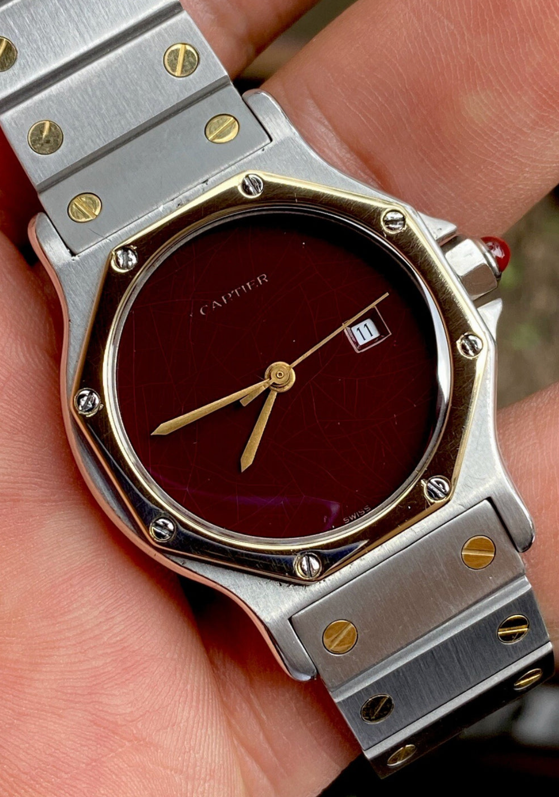 Vintage Cartier Santos Octagon Watch 29mm | Ref. 2966 | 18K & Steel | Auto Cal 2670 | Spiderweb Dial | Box | Men’s Luxury Watch