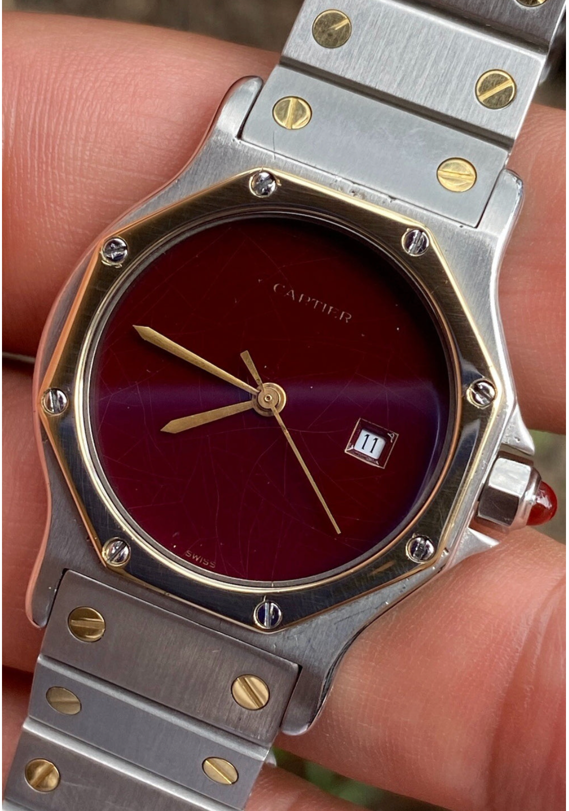 Vintage Cartier Santos Octagon Watch 29mm | Ref. 2966 | 18K & Steel | Auto Cal 2670 | Spiderweb Dial | Box | Men’s Luxury Watch