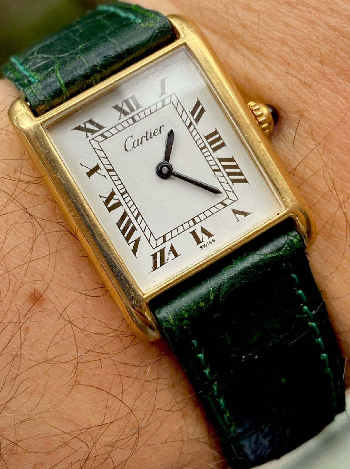 Vintage Cartier Tank Pre-Must LM Watch | 24x31mm | Manual Wind | 18K Gold Electroplated | Original Strap & Pouch | Men’s Classic
